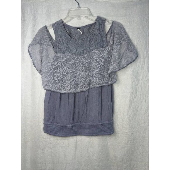 Free People Tops - Free People Cold Shoulder Lace Boho Short Sleeve Blouse Top Lavender Purple XS